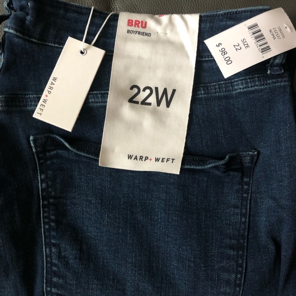 NWT Warp + Weft BRU (Brussels) Cuffed Boyfriend Jeans Dark Blue Sz 22 W Plus - Picture 2 of 8